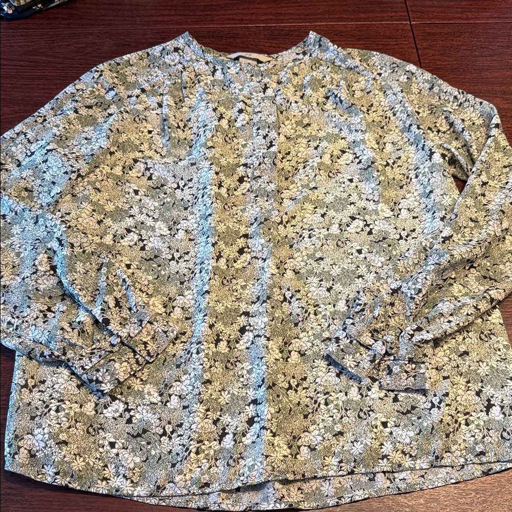 H&M Black and Green and White Floral Blouse SMALL